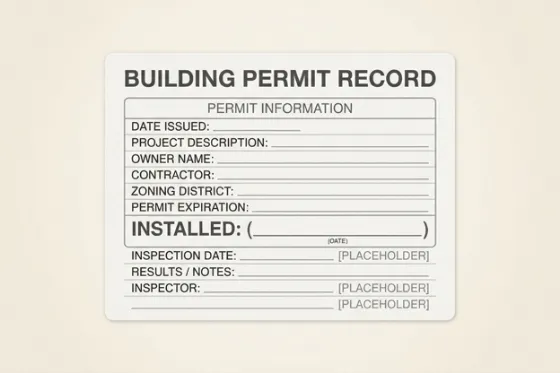 A permit record card with an installation date field