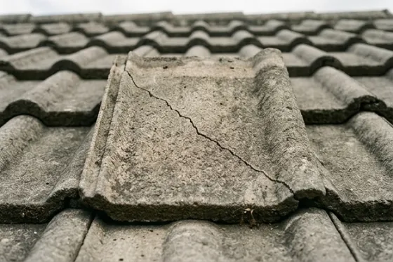 A hairline crack running across a single concrete roof tile