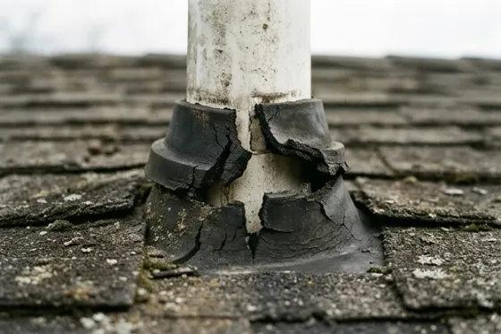 A perished rubber pipe boot split open at the collar
